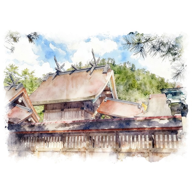 絵画(風景画) 日本 島根県 出雲大社本殿 インテリアアート額付き 水彩画・油絵調 WAT1290
