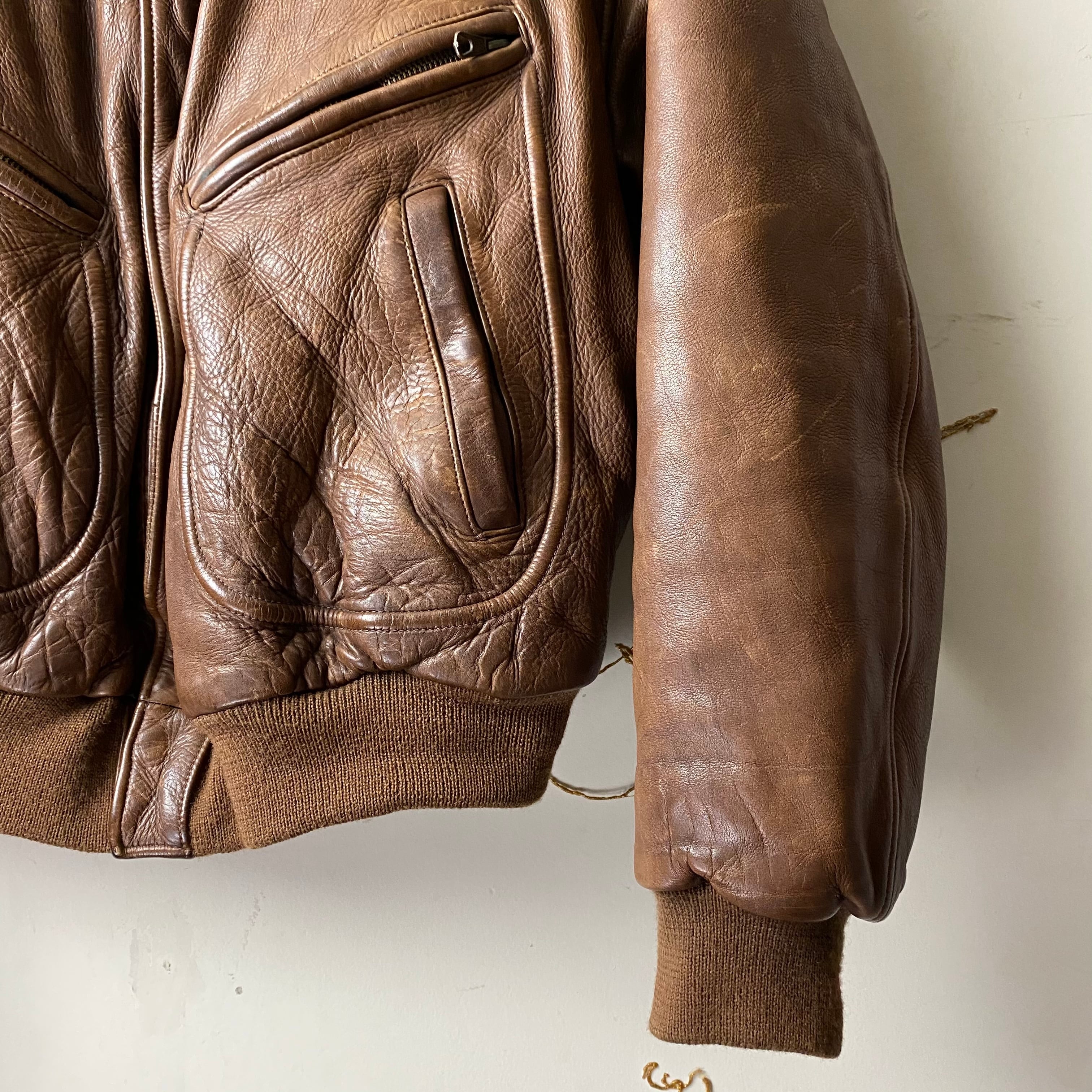 vintage EMPORIO ARMANI brown leather riders jacket with boa collar 