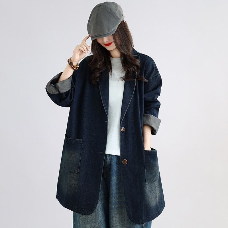 RELAXED LONG SLEEVE DOUBLE BUTTON LOOSE JACKET M-18428