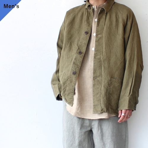 【ラスト１点】weac. WARRRK JACKET / リネンカバーオールジャケット　（Olive）