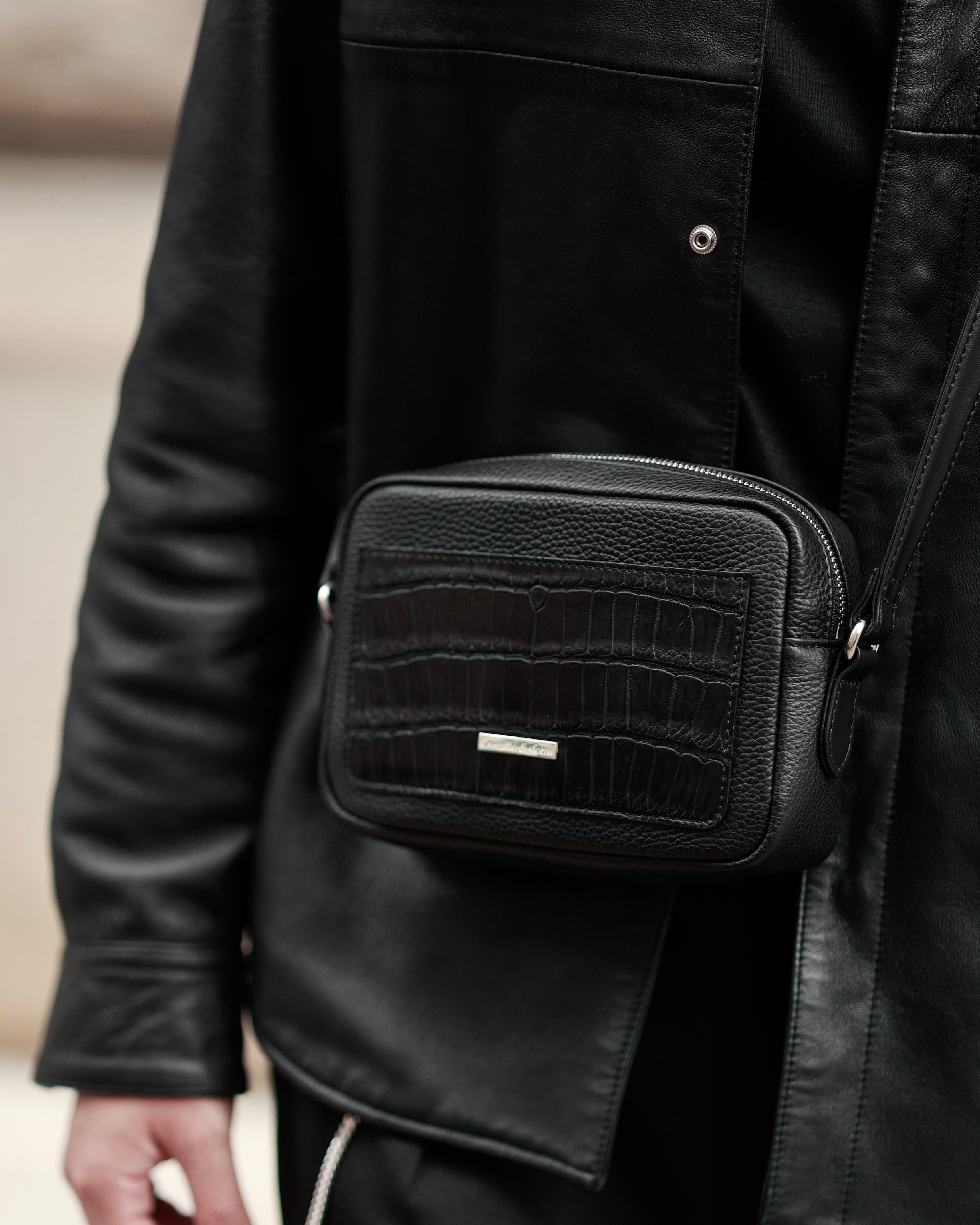 【極美品】Italian Emboss Leather Bag 定価71500円 即納在庫追加】Italian Emboss / Crocodile Porosus Mini Shoulder Bag