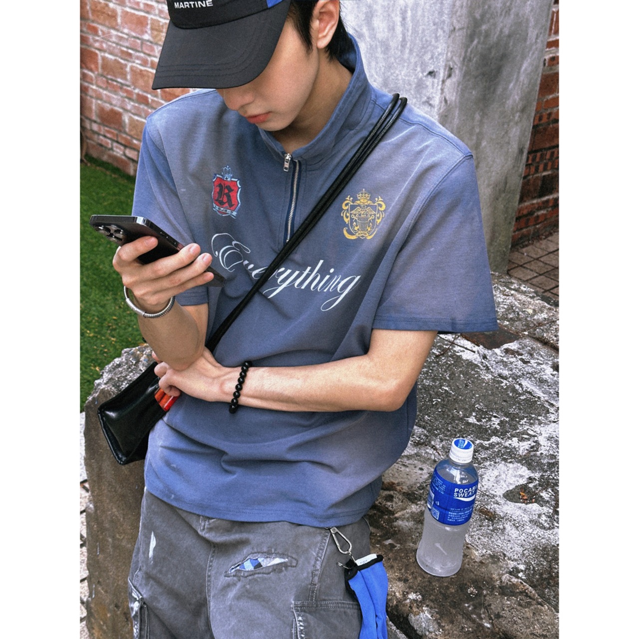 VINTAGE ストリート ハーフジッパー Tシャツ T2048