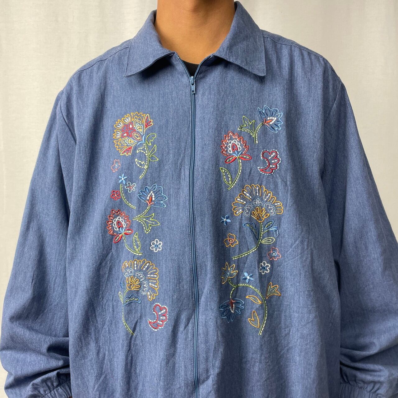 Bon Worth 花柄 刺繍 ブルゾン ジャケット メンズXL 古着 ビンテージ ヴィンテージ ブルー 青色 【コットンジャケット】 | cave  古着屋【公式】古着通販サイト