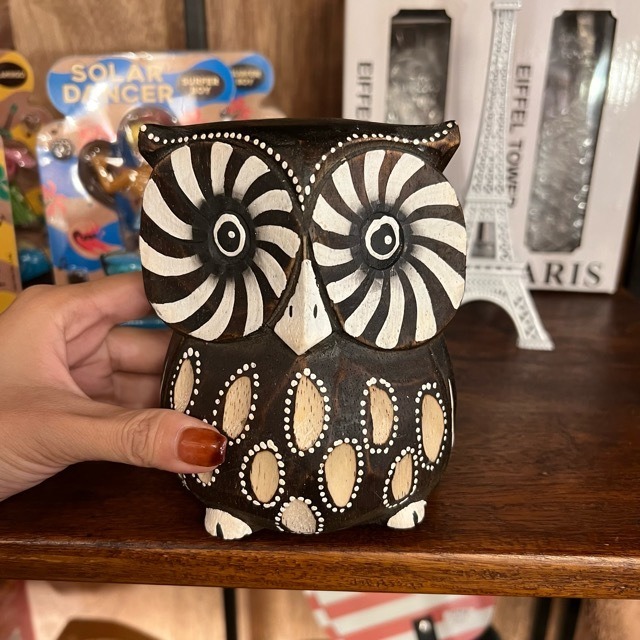 Wooden Owl Carvin M　木彫りフクロウ M 2Type　フクロウ　オブジェ　雑貨　飾り　アニマル