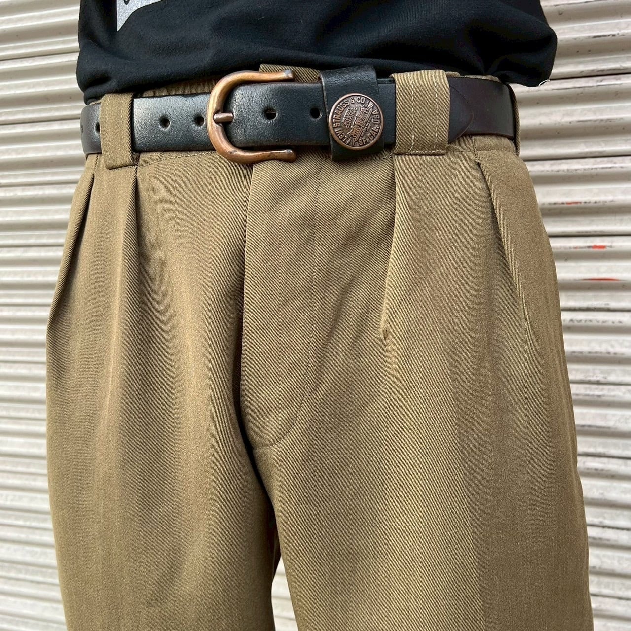 80s Vintage ヴィンテージ スラックス パンツ W86cm M/L カーキ ウール