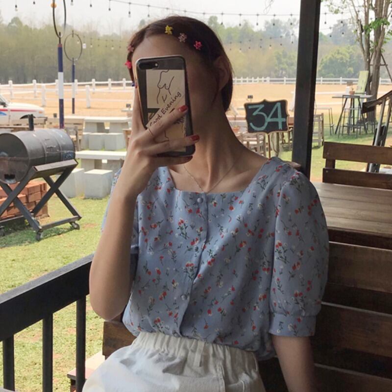 サマーフローラルシャツ ルーズトップス 夏物 花柄 スクウェア YY-ファッション75307019417