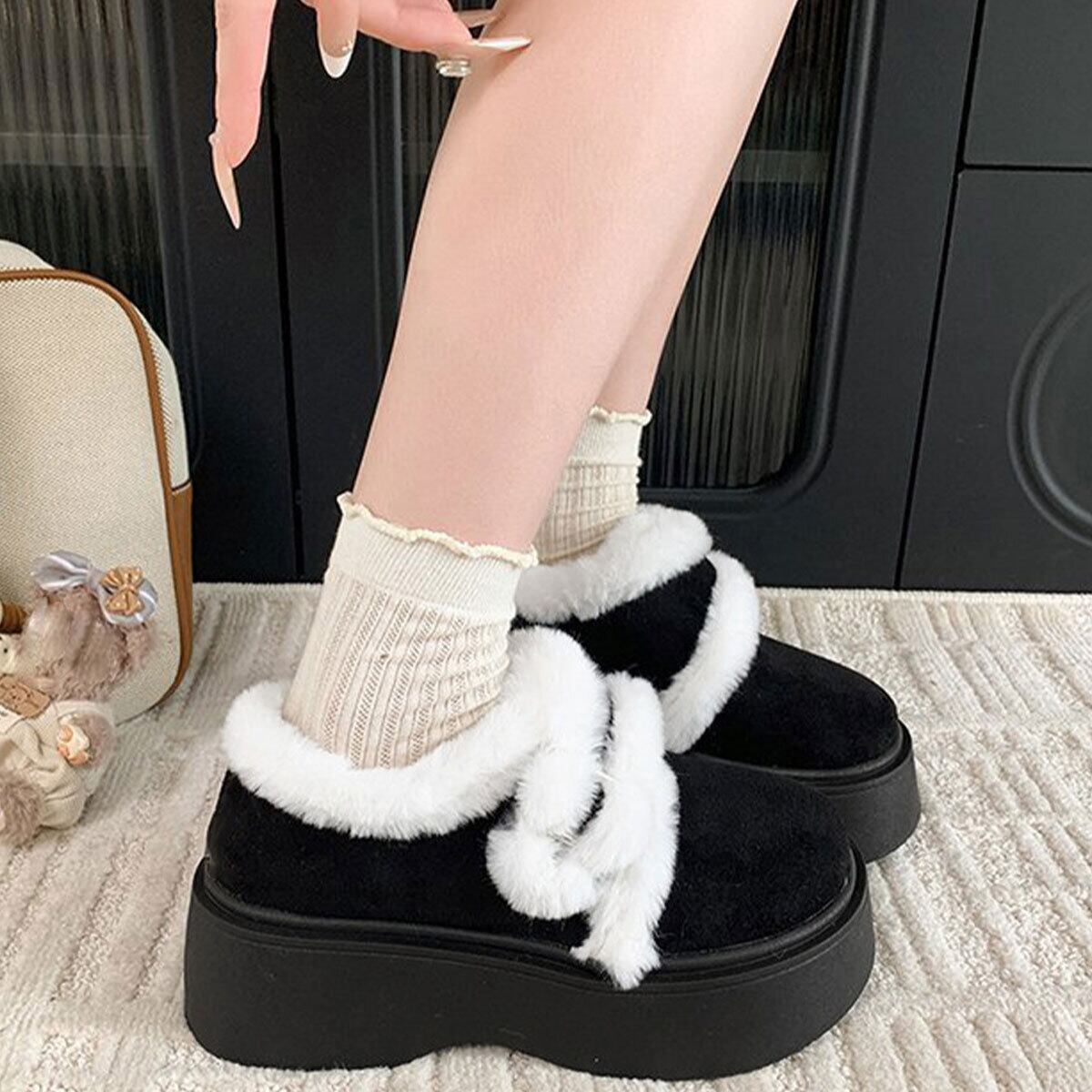 ムートン シューズ 厚底 もこもこ ふわふわ レディース 秋冬 韓国 暖かい 裏起毛 大人 かわいい きれいめ ファーブーツ ショートブーツ フェミニン ガーリー 大人可愛い 大人女子