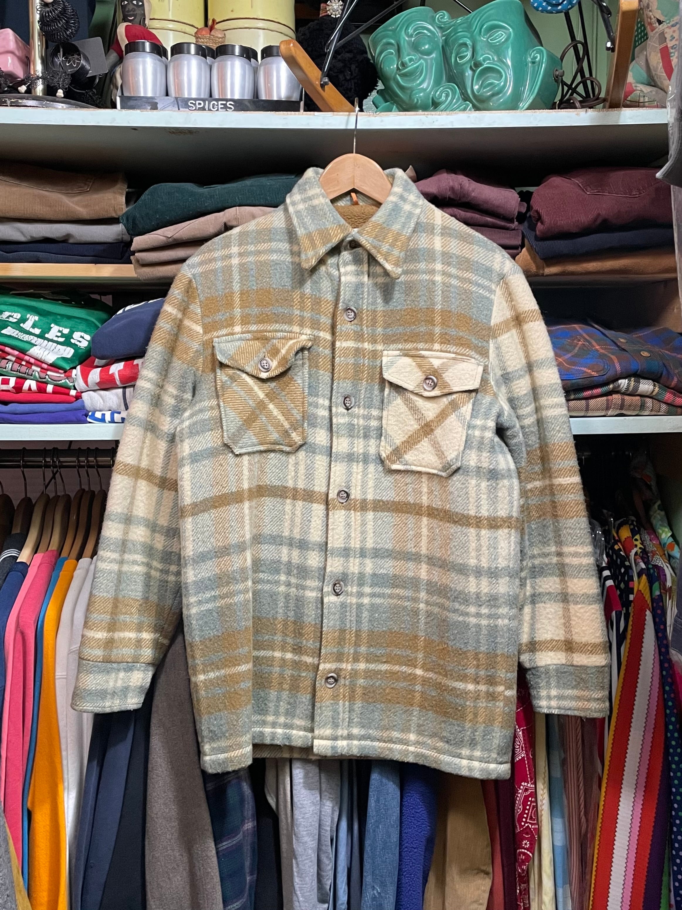 80's WOOL RICH boa shirt jacket (bead clothing)