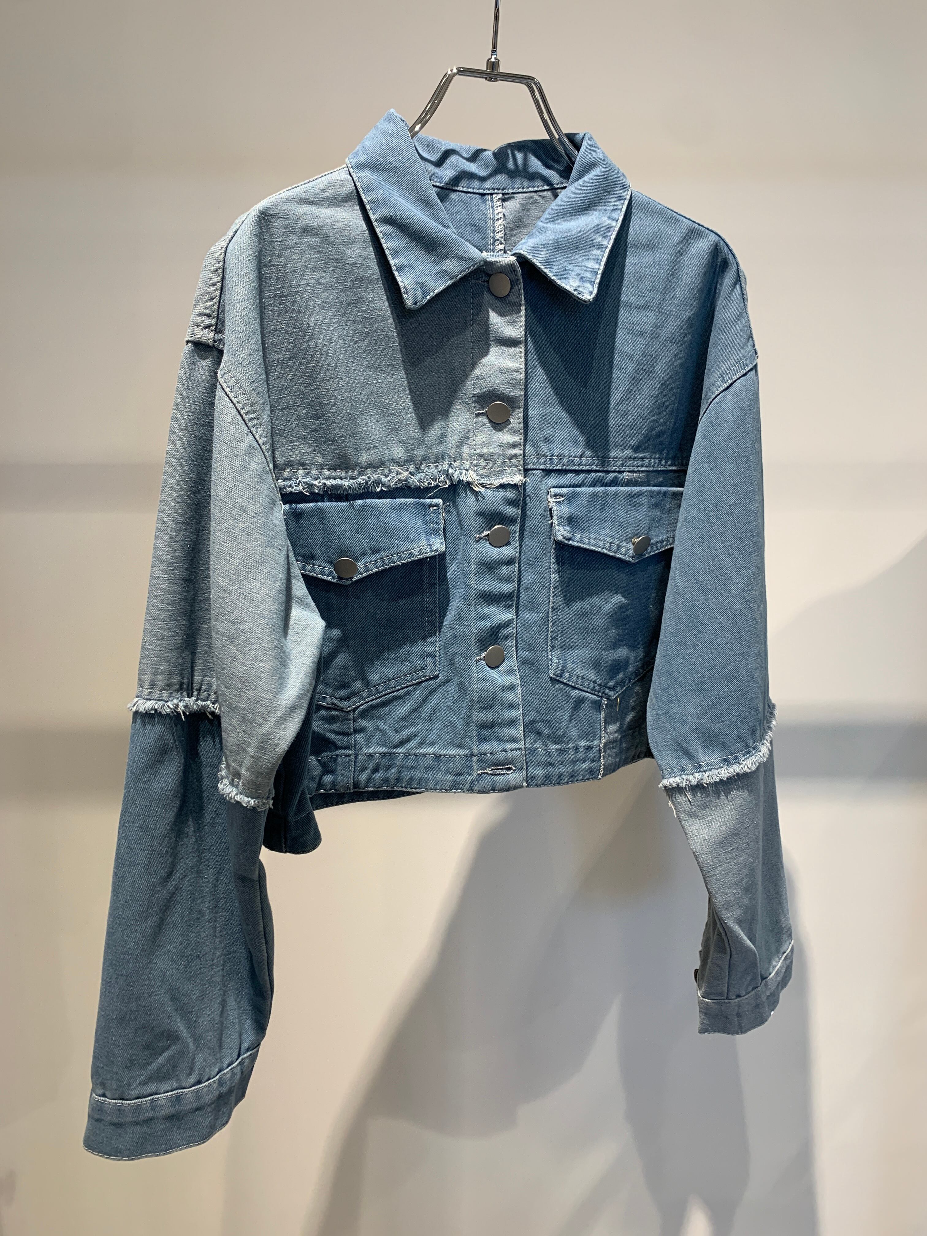 color block cropped denim jacket