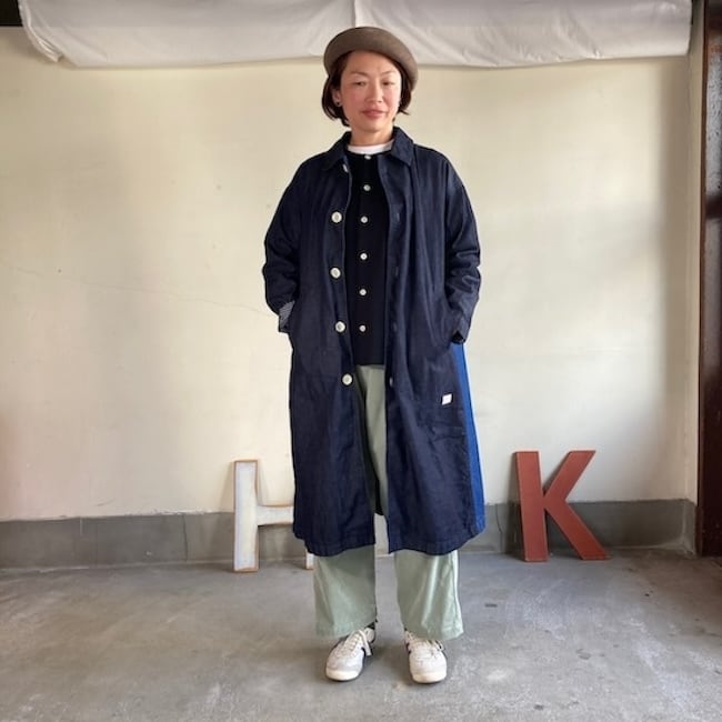 快晴堂 レディース コート マルチデニムのパッチワーク コート