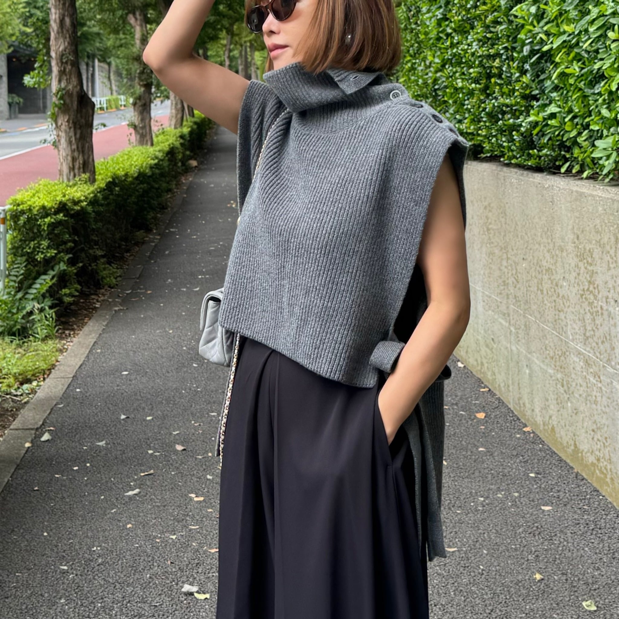 cygne ノースリーブボタンダウンニット charreグレー 