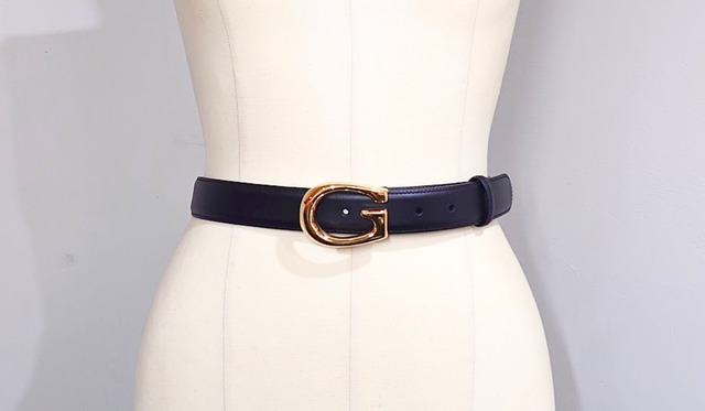 GUCCI グッチ Gロゴ バックル ベルト レザー ブラック ゴールド メンズ レディース Size80 655566