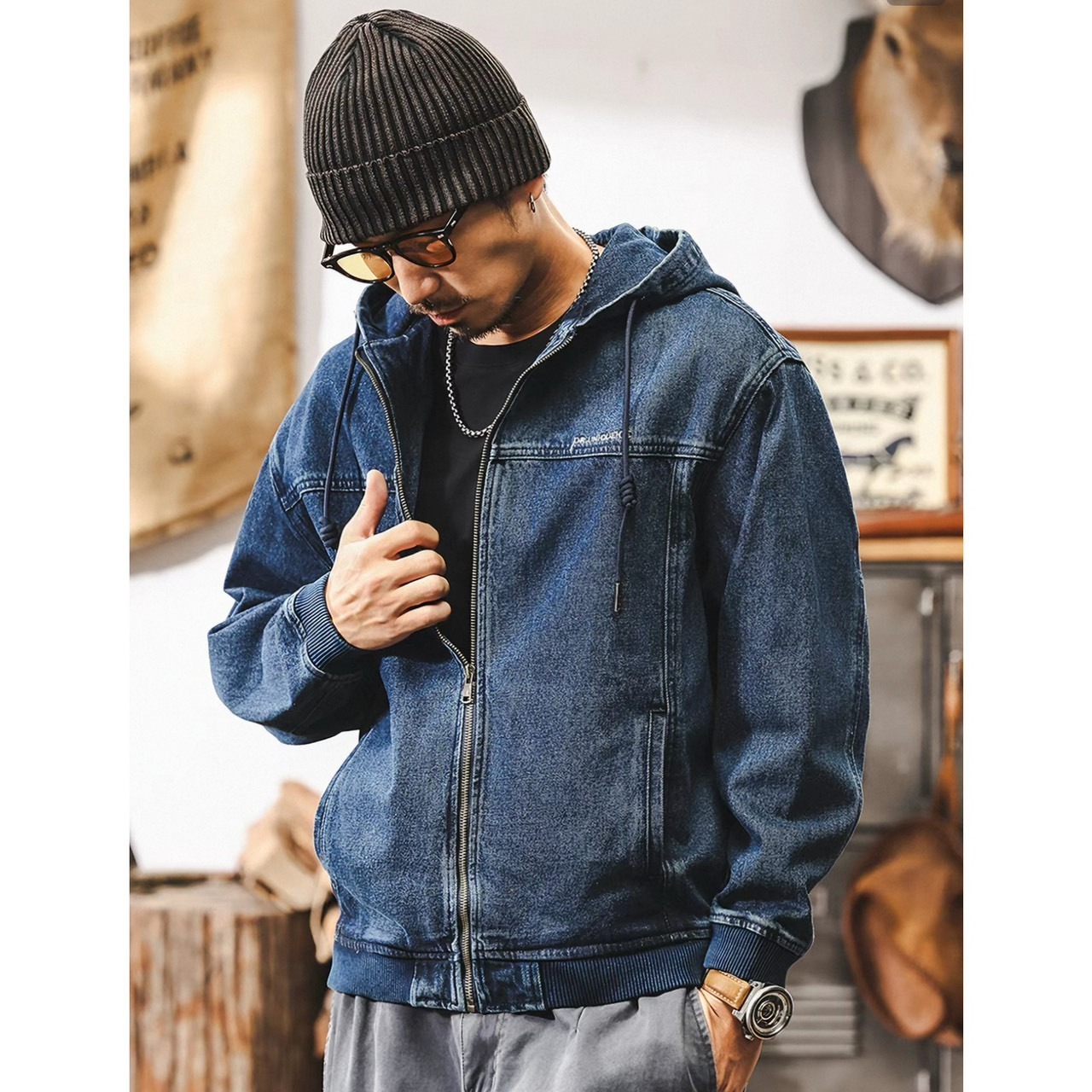 Denim zip hoodie jacket 1327 - 5