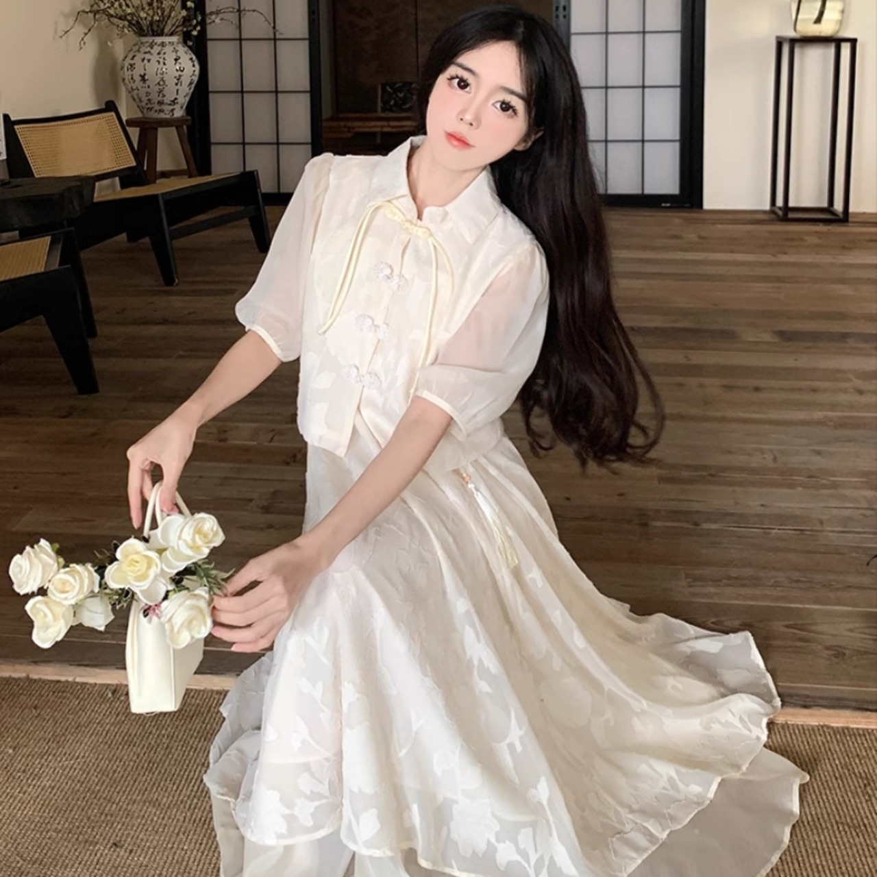 天使と悪魔 サブカル系ファッション セットアップ 中華風 レース 上品  