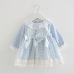 ダブルりぼんの長袖ラブリーワンピ（ブルー）