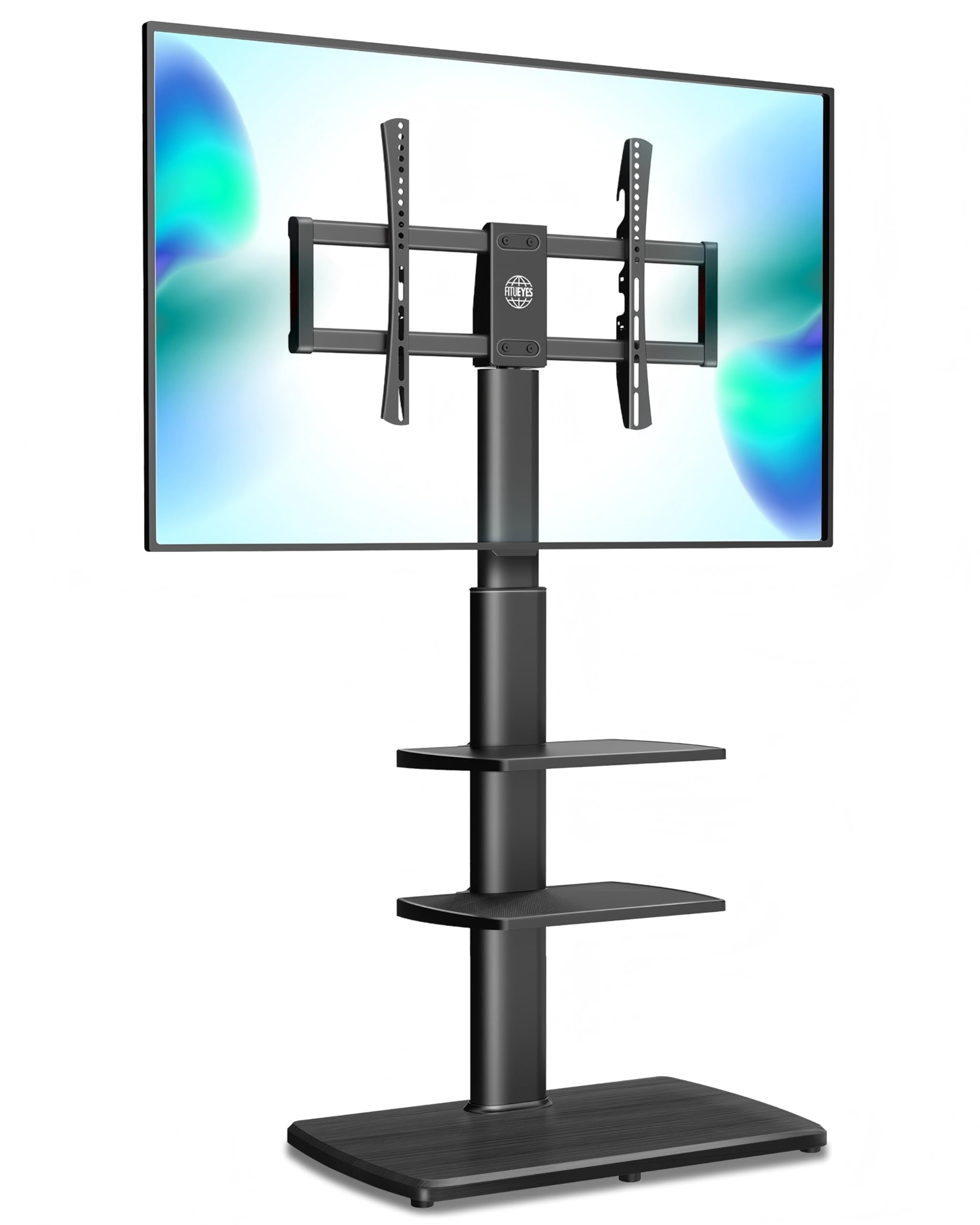 FITUEYES テレビスタンド ハイタイプ tvスタンド 32~70インチに対応 壁寄せ テレビ台 幅60cmの木製台座 耐荷重40kg VESA600x400mmまで 高さ調整可能 左右首振り可能 棚板2枚付き 木目調 ブラック