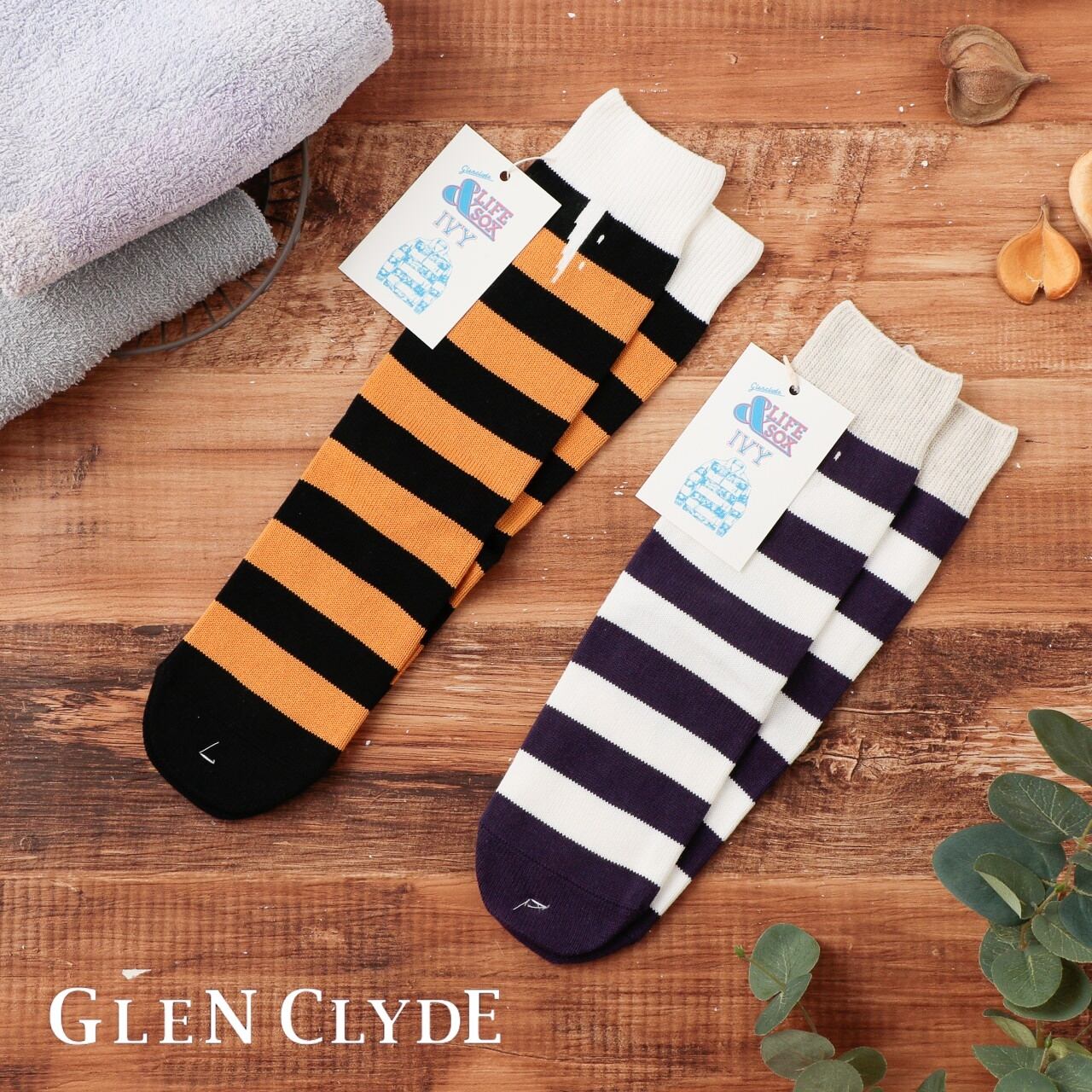 ペアソックス ラグビー RUGBY 靴下 ソックス LIFE&SOX レディース メンズ ボーダー柄 ハイソックス GLEN CLYDE グレンクライド お揃い おそろい プレゼント 日本製 Ll055