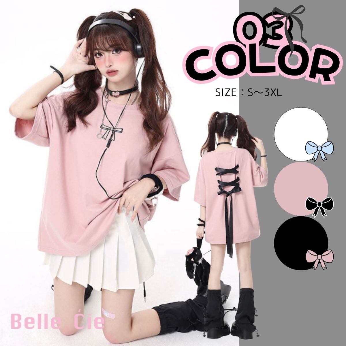 Tシャツ トップス 半袖 サブカル系 地雷系 リボン 原宿系 夏 レディース 韓国ファッション おし