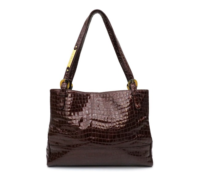 GIVENCHY / ジバンシィ ロゴ プレート クロコ型押し 本革 パテントレザー エナメル ト肩掛け トートバッグ ショルダーバッグ