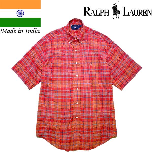 1点物◇インド製ラルフローレンPOLO半袖チェックシャツ古着メンズXL ...
