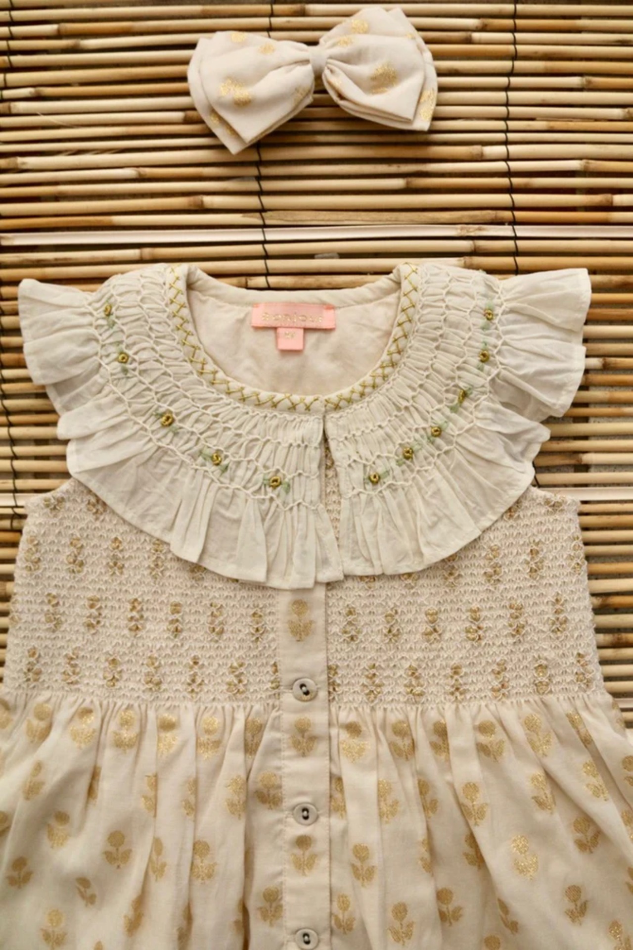 Ibiza top + Hairclip Flowers lurex ecru Chanderi 8y,10y /  Bonjour Diary