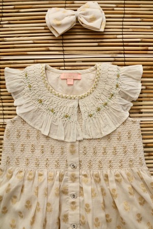 Ibiza top + Hairclip Flowers lurex ecru Chanderi 8y,10y /  Bonjour Diary