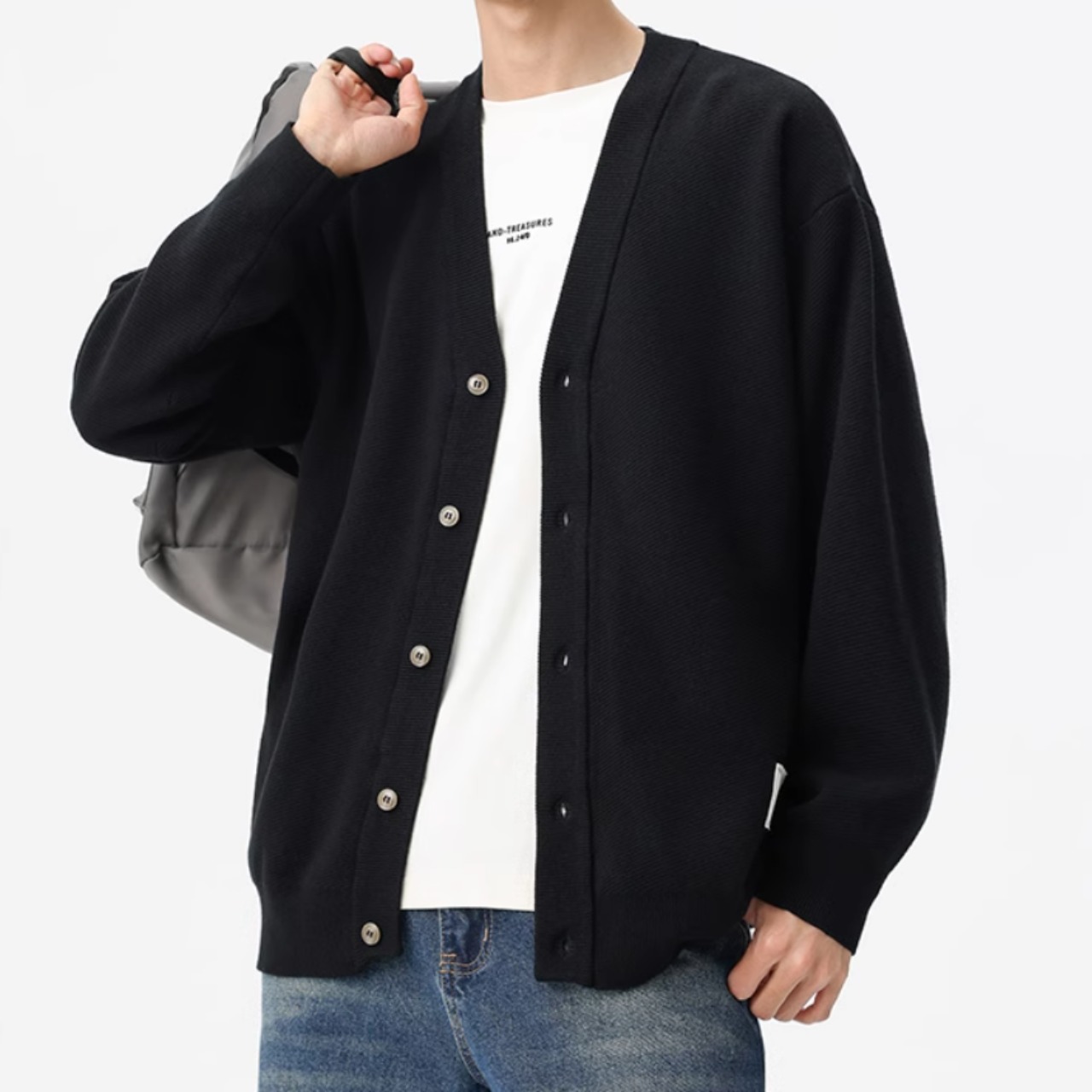 ボタンフロント ヒップ丈 ニットカーディガン af0389