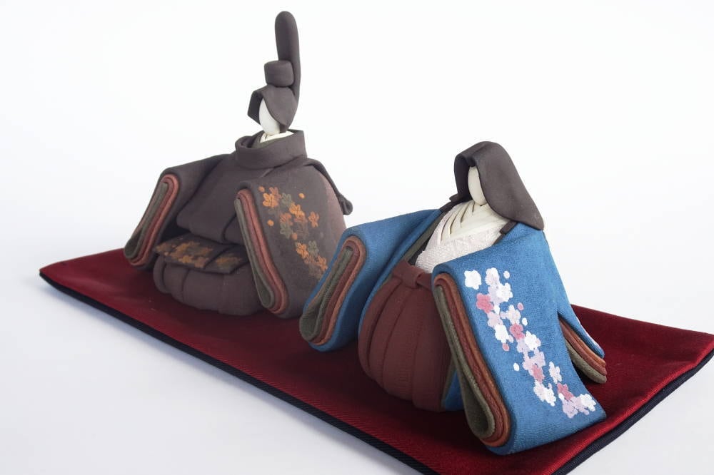 ひな人形(大) 立雛 陶雛 澤りか作 (女雛 藤/男雛 黒)お雛様 水洗い可