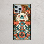 受注生産 iPhoneケース 猫と花のサイケ民芸柄｜猫モチーフ PSYF060C