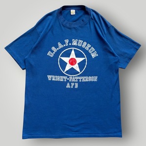 【USA製】70s 80s Velva Sheen USAF MUSEUM アメリカ空軍 博物館 半袖Tシャツ L 青/BLUE VINTAGE アメリカ製 ミリタリー ベルバシーン 正規