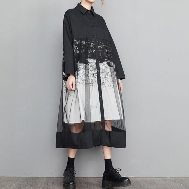 Ink Design Mesh Dress / インク デザイン メッシュ ワンピース