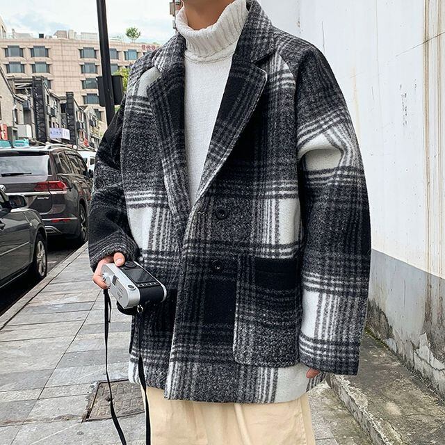 予約販売】ジャケット メンズ チェック柄 グレー ブラウン ドレス