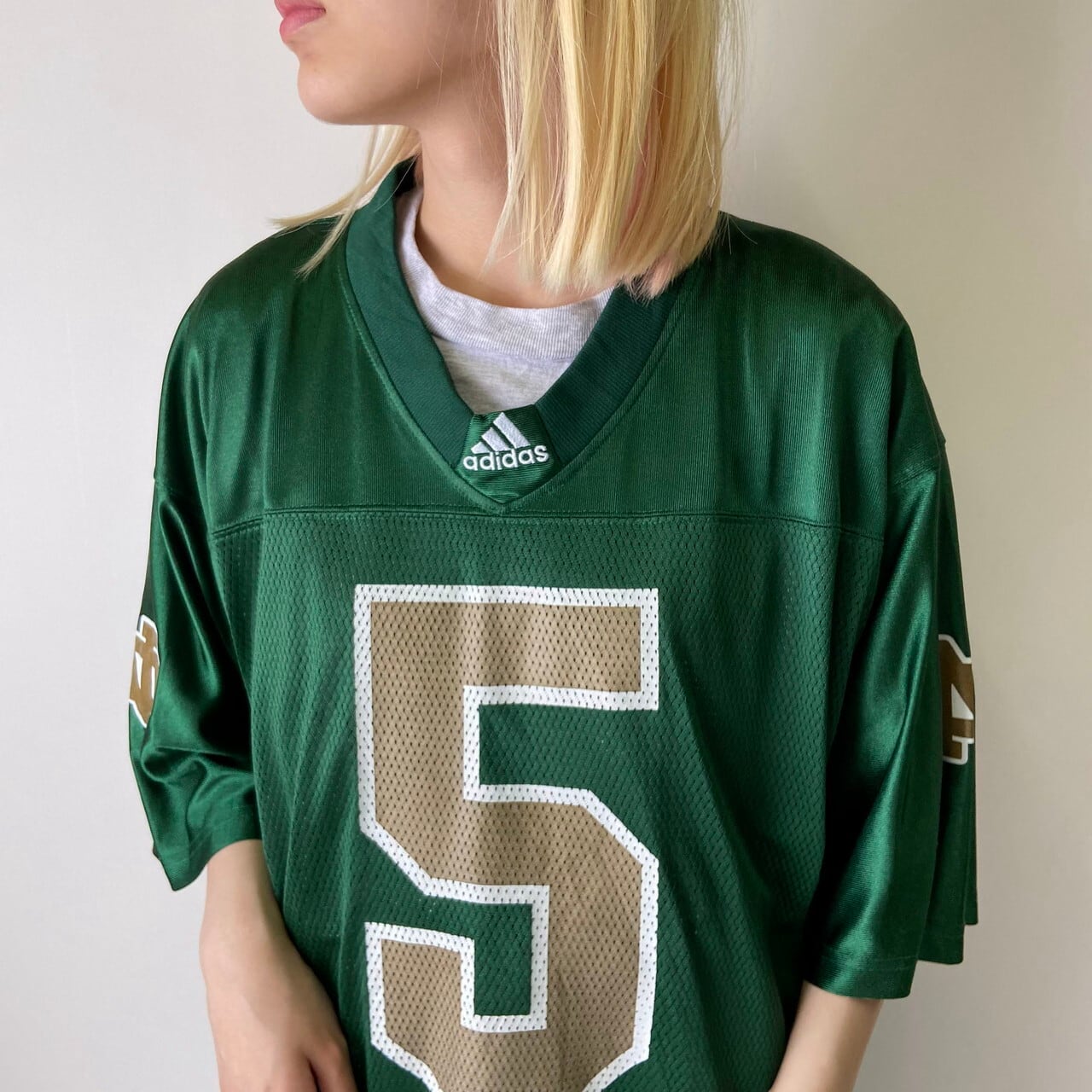 Adidas アディダス ノートルダム ファイティング アイリッシュ フットボールシャツ メンズl相当 古着 Notre Dame レプリカユニフォーム アメフト メッシュ グリーン 緑色 ゲームシャツ Cave 古着屋 公式 古着通販サイト