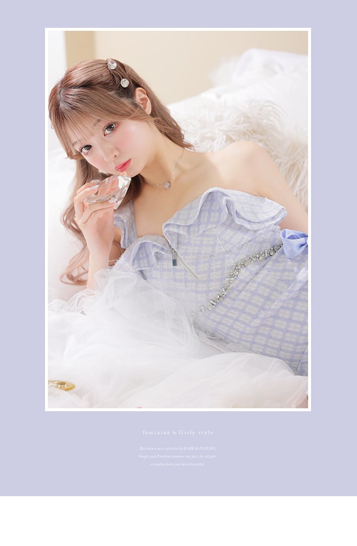 ROBE de FLEURS チェック柄ナイトドレス sugarコラボ商品☆【XSサイズあり】【ROBE de FLEURS/ローブドフルール