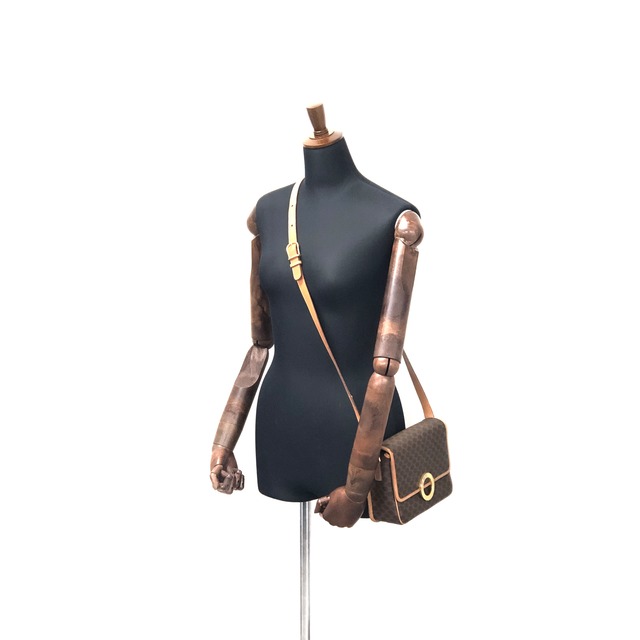 CELINE　セリーヌ　マカダム　サークルロゴ　クロスボディ　ショルダーバッグ　ブラウン　vintage　ヴィンテージ　オールド　pue5hk