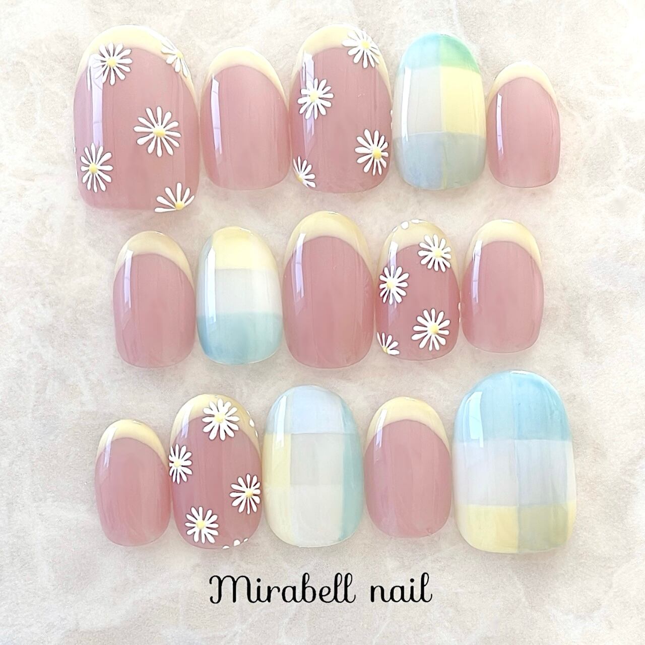 素肌ピンク マーガレット 小花 フレンチ 10枚 15枚 ネイルチップ オーダー セット #ncs019