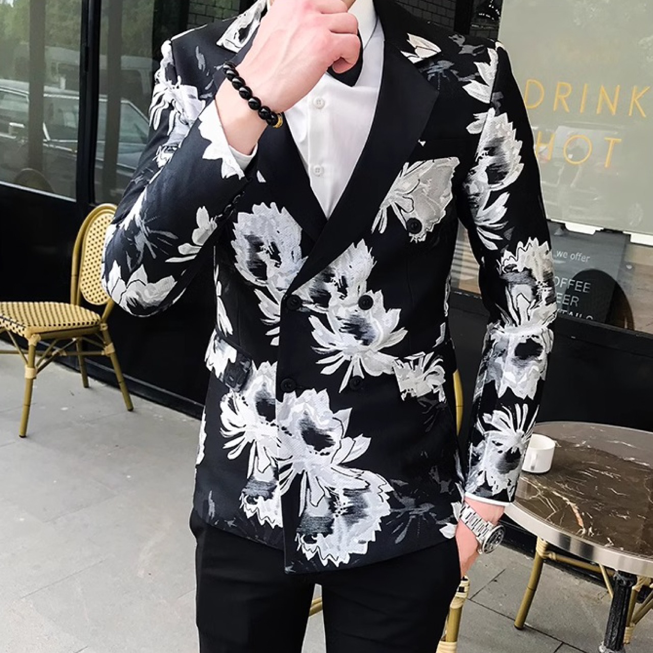 パーソナライズされたメンズダブルブレストジャケット　韓国スタイルのシングルピース　JA002