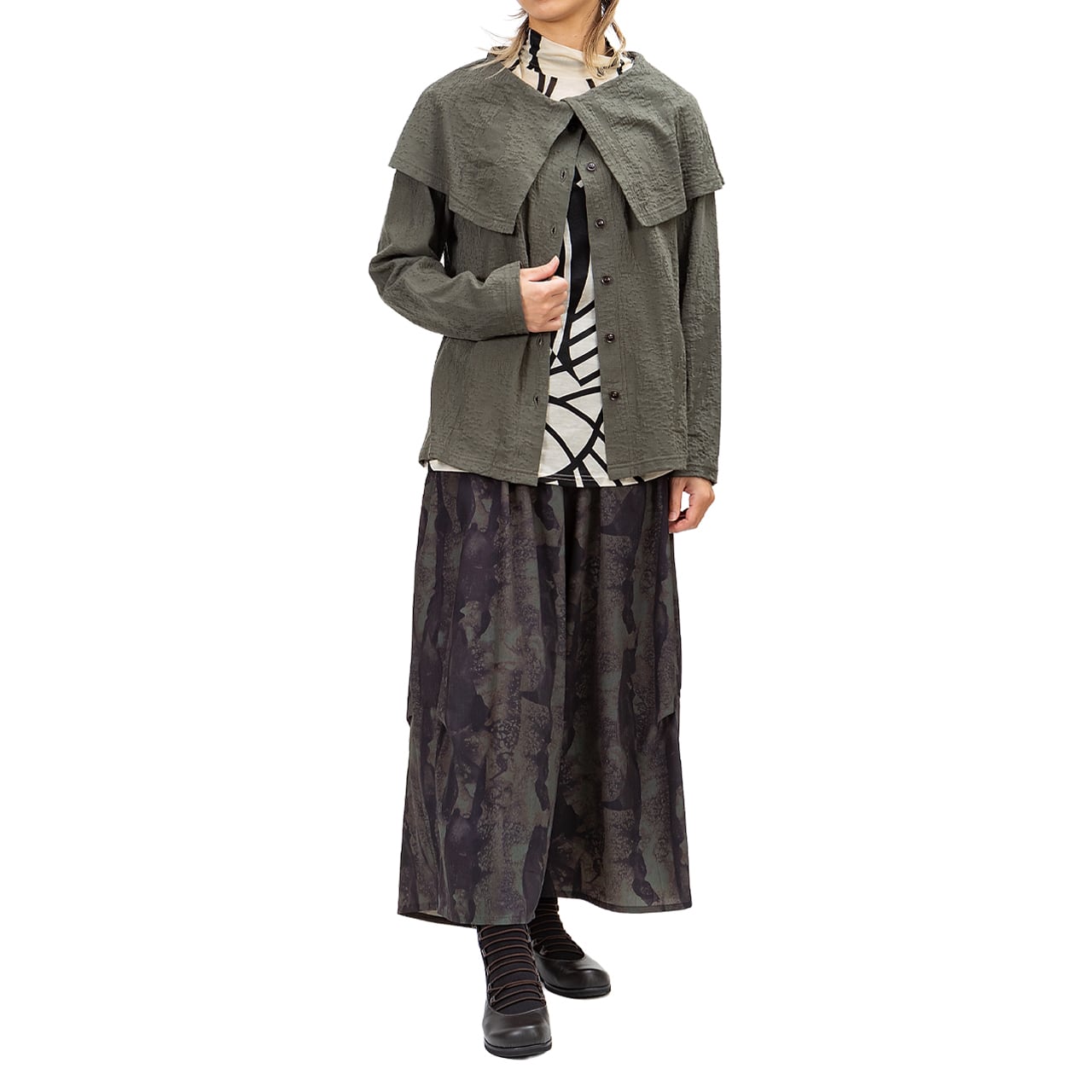 【新作】地柄ジャガード カスケードカラーカーデ【254-2250】