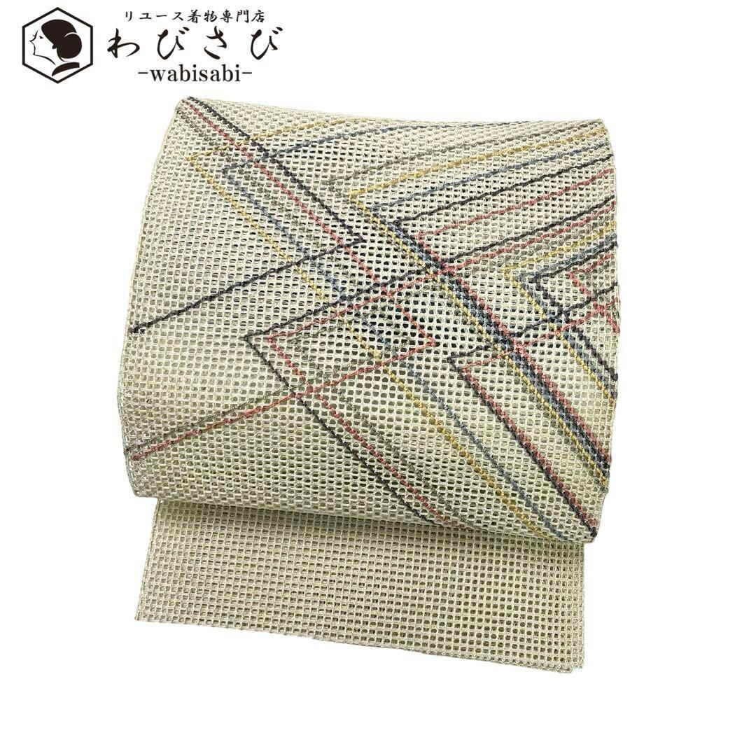 夏帯 名古屋帯 羅 直角線模様 乳白色 O-4008 | リユース着物わびさび 