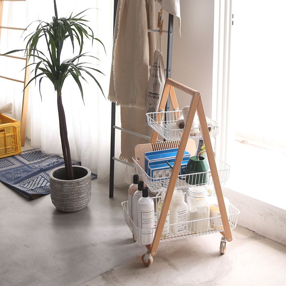 バスケットワゴン キッチンワゴン プランターラック ナチュラル