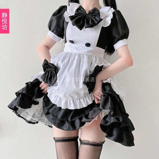 静悦坊 メイド服 かわいい コスプレ 3点セット コスプレ ハロウィーン 文化祭 学園祭 ワンピ エプロン ヘッドアクセアリー ネックリボン 秋葉原 メイドカフェ ろりーた 服