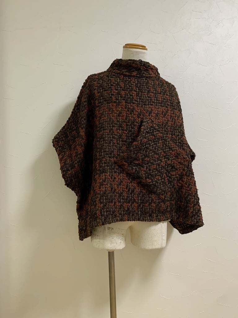 Woven Pattern Design High Neck Poncho Top