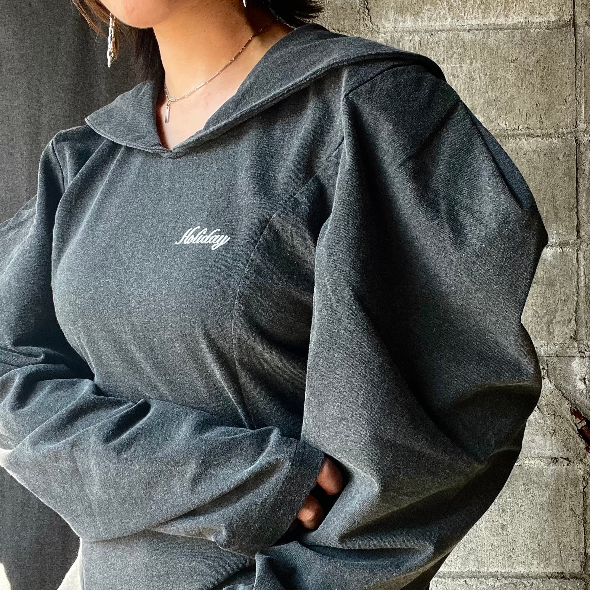 HOLIDAY】 SUPER FINE DRY SAILOR COLLAR L/S TOPS（BLACK） | olaf