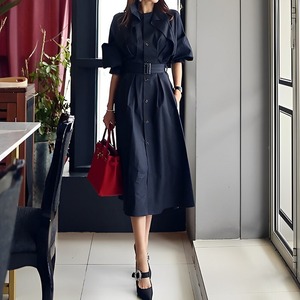 【送料無料】ワンピース 2way レディース トレンチ風 シャツワンピース シャツワンピ 前ボタン フロントボタン ロングワンピース ロング丈 ミモレ丈 長袖 スタンドカラー ハイネック ベルト ウエストマーク 羽織り アウター シンプル 無地 着痩せ 細見え 体型カバー 大人 上品 きれいめ OL 通勤 通学 カジュアル クラシカル 清楚 おしゃれ お洒落 韓国 春 秋 冬 20代 30代 40代 50代 60代 ネイビー 紺色