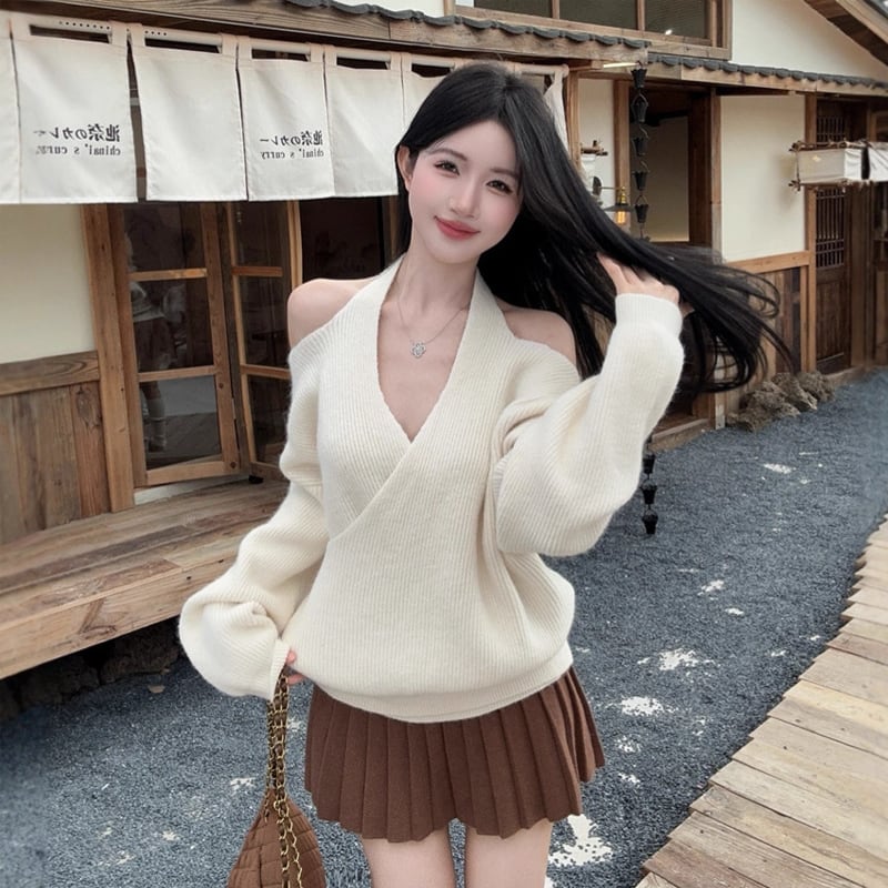 【tops】クロスネックニットトップス Q7109