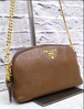 【美品】PRADA プラダ VITELLO DAINO ヴィッテロダイノ チェーンストラップ クロスボディ レザー ショルダー バッグ ポーチ 茶◆人気モデル