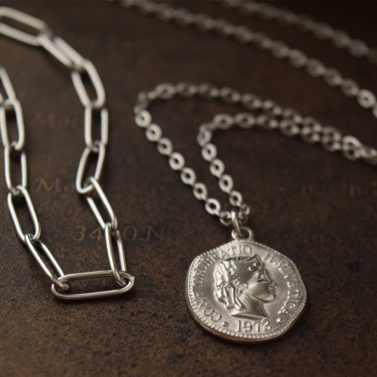 ステンレスラフコインダブルネックレスSV