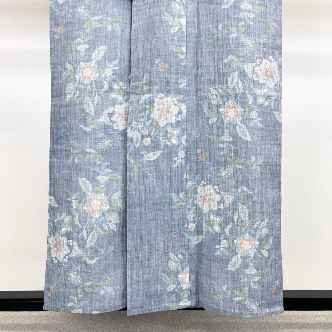 夏着物 小千谷ちぢみ 花柄模様 麻 薄藍色 K-3829 | リユース着物 夏着物 小千谷ちぢみ 花柄模様 麻 薄藍色 K-3829 | リユース着物