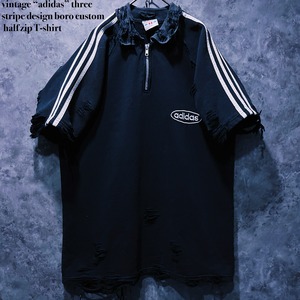 【doppio】vintage “adidas” three stripe design boro custom half zip T-shirt