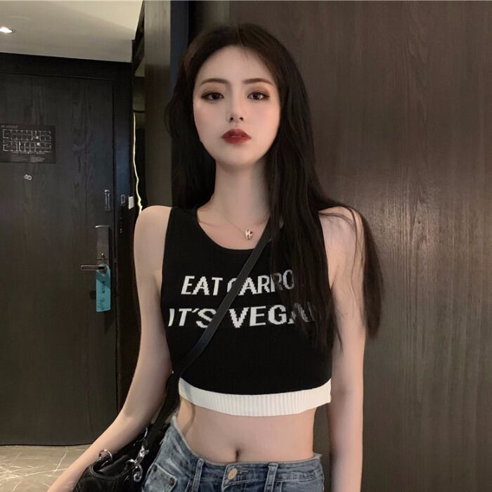 スリミング、スポーティなキャミソール、女性の夏、手紙、半袖ノースリーブニットトップス 1号婦人78492411186